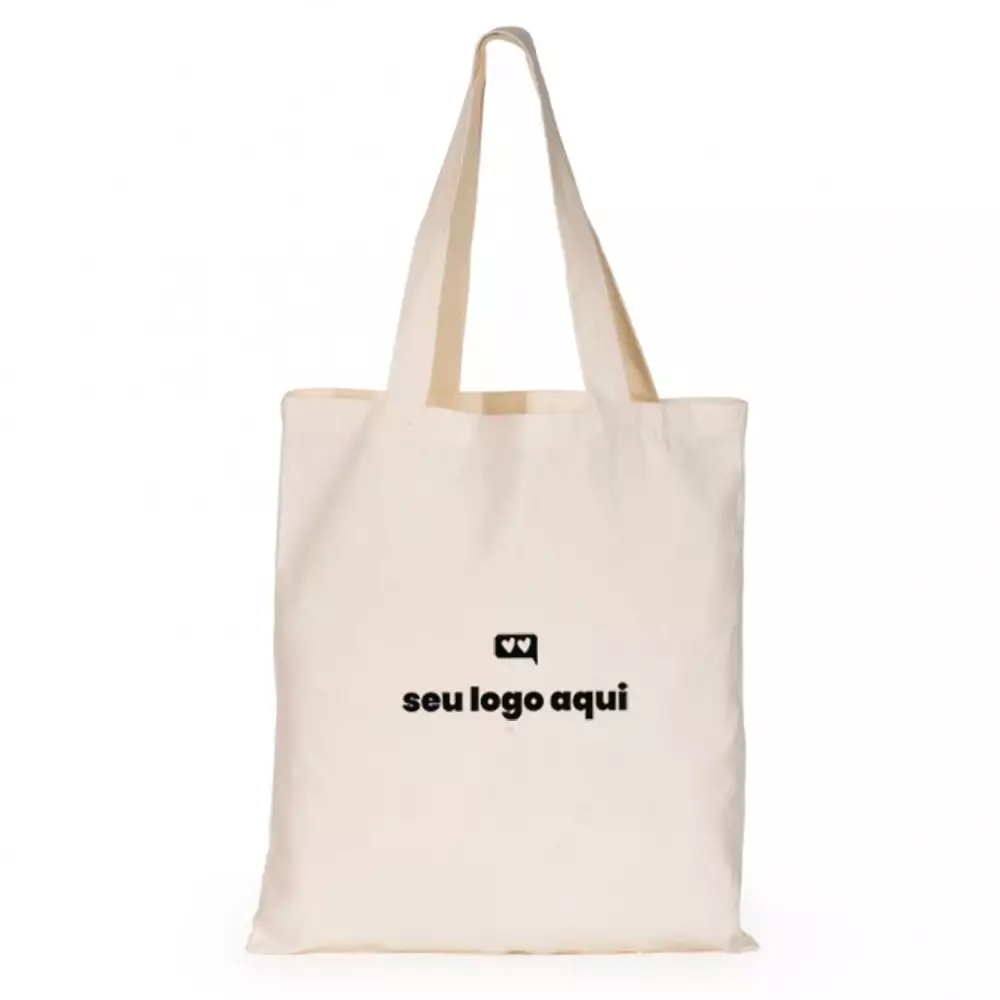 Sacola de algodão com alças costuradas na parte interna.
